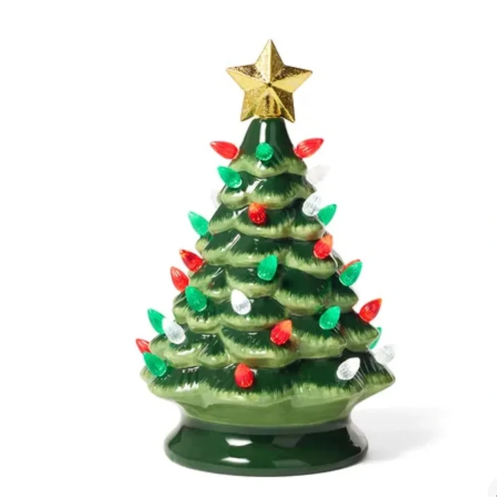 Green Ceramic Light-Up Tree with Star